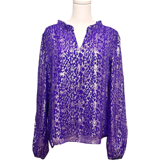 Lilly Pulitzer Tops - Lilly Pulitzer Purple Silver Metallic Giana Silk Long Sleeve Blouse Medium